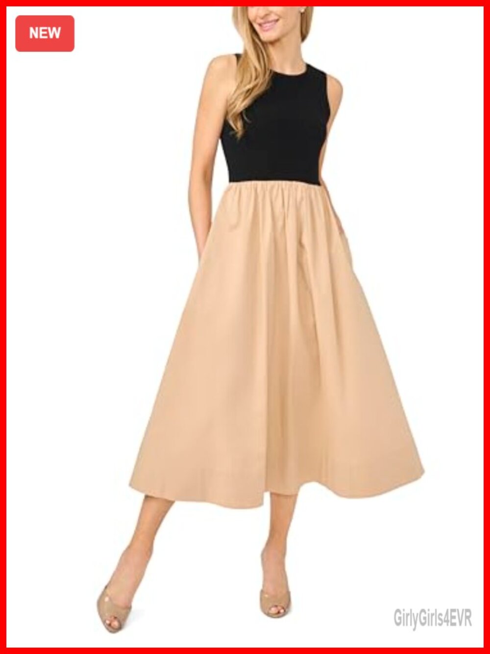 Sleeveless Midi Shift Dress Round Neck Cap Sleeve Casual